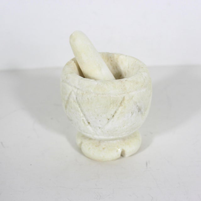 White Small Vintage Primitive Carved Stone Mortar and Pestle For Sale - Image 8 of 10