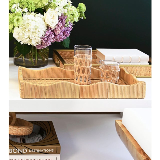 Contemporary Matthew Izzo Home Wavey Large Scallop Edged Rectangle Rattan Tray For Sale - Image 3 of 7