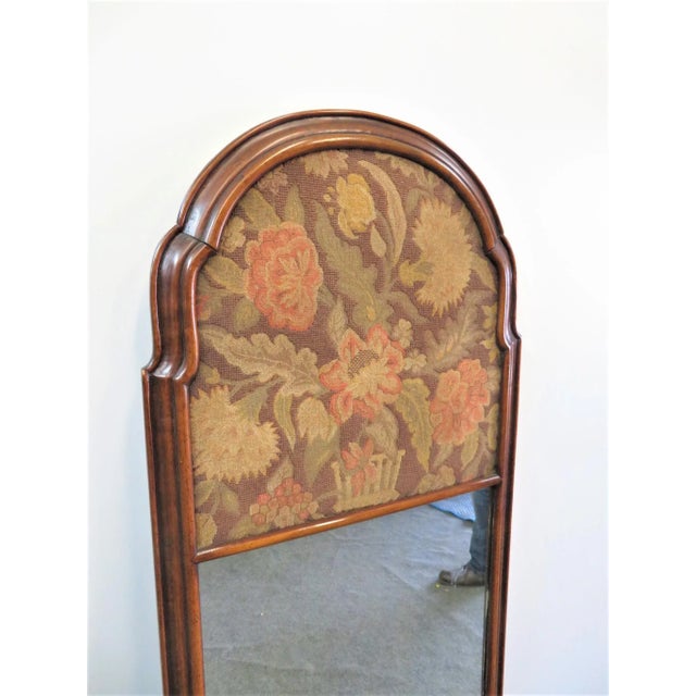19th century Queen Anne Trumeau mirror, walnut frame with mirror section on the bottom, floral tapestry panel on top