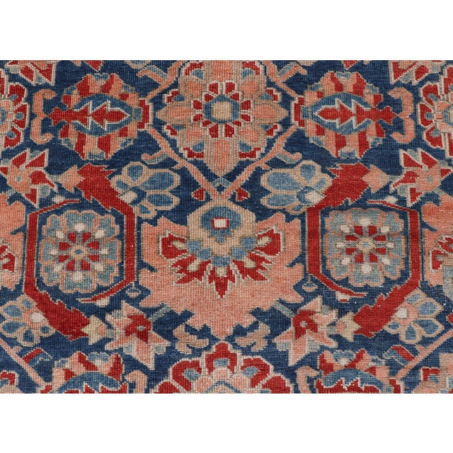 Blue Antique Persian Tabriz Gallery Rug With Large Scale Florals in Medium Blue Field For Sale - Image 8 of 14