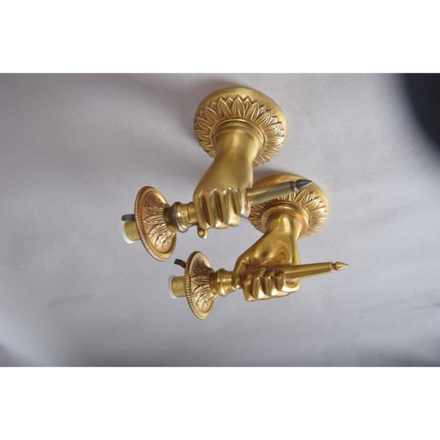 Brass Hand Wall Sconces by Andre Arbus, 1960s, Set of 2 For Sale - Image 14 of 15