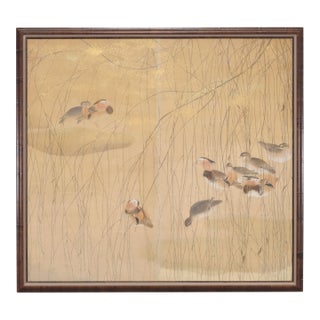 Japanese Taishō/Shōwa Painting Flock of Ducks in Winter Pond For Sale
