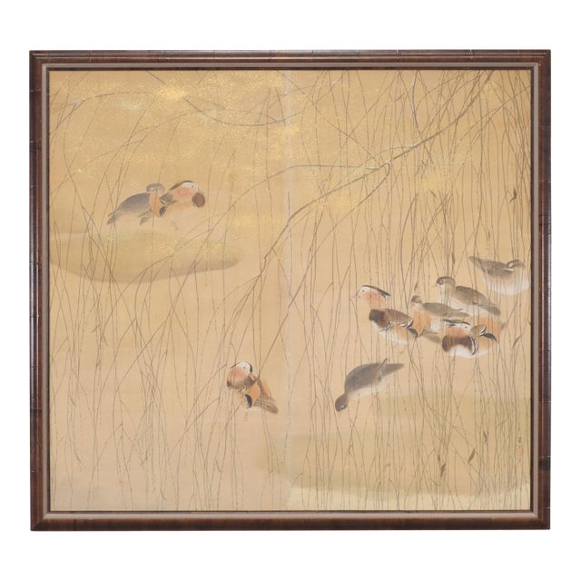 Japanese Taishō/Shōwa Painting Flock of Ducks in Winter Pond For Sale