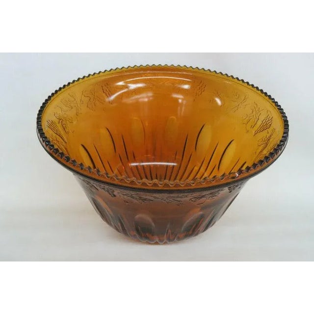 Glass Indiana Harvest Grape Style Amber Glass Punch Bowl For Sale - Image 7 of 11