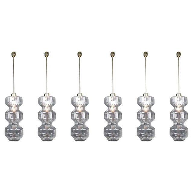 Mid-Century Modern Glass and Brass Pendant Lamp, Bohemia, Czechoslovakia, 1970s For Sale - Image 12 of 12