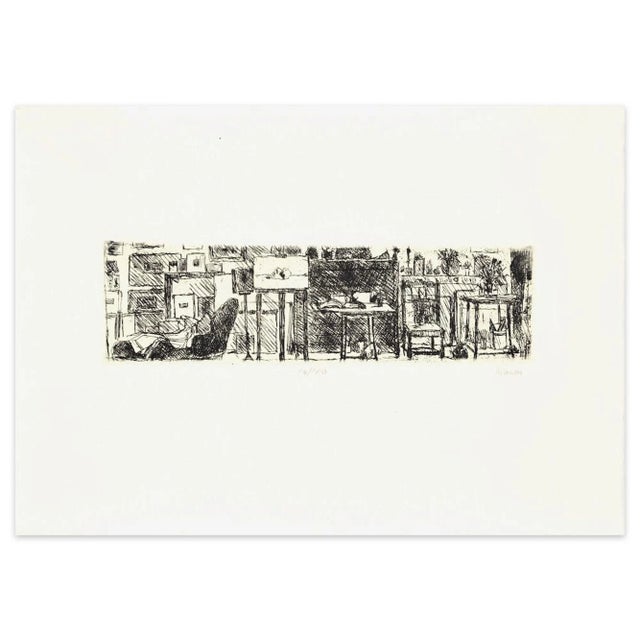 Image dimensions: 6.5 x 24.2 cm. Artist's studio is a beautiful black and white etching on paper, realized at the middle...