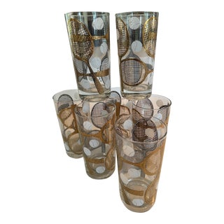 Vintage Georges Briard Tennis Highball Glasses- Set of 7 For Sale