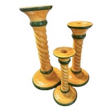 Vintage Italian Tuscan Design Large Ceramic Candleholders - Set of 3 For Sale
