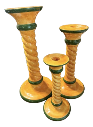 Vintage Italian Tuscan Design Large Ceramic Candleholders - Set of 3