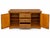 A distinctive vintage credenza featuring a warm honey-brown wood finish with woven rattan or cane-style detailing. The...