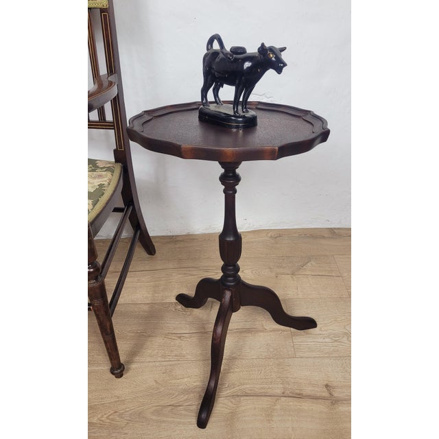 Vintage Wine Tripod Table Piecrust Scalloped Edge English 1950 Postage Available For Sale - Image 18 of 18