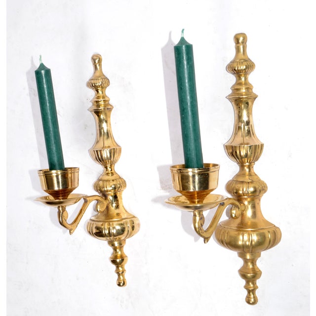 1970s Solid Cast Bronze Candle Sconces, Non Electrified Wall Lights - Pair For Sale - Image 12 of 12