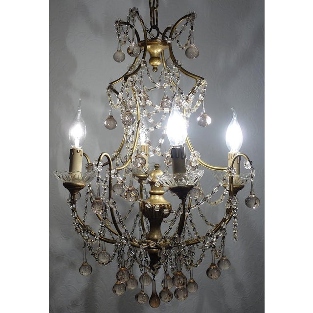 Gold-Plated Metal & Murano Glass Drop Chandelier, 1930s For Sale - Image 11 of 14