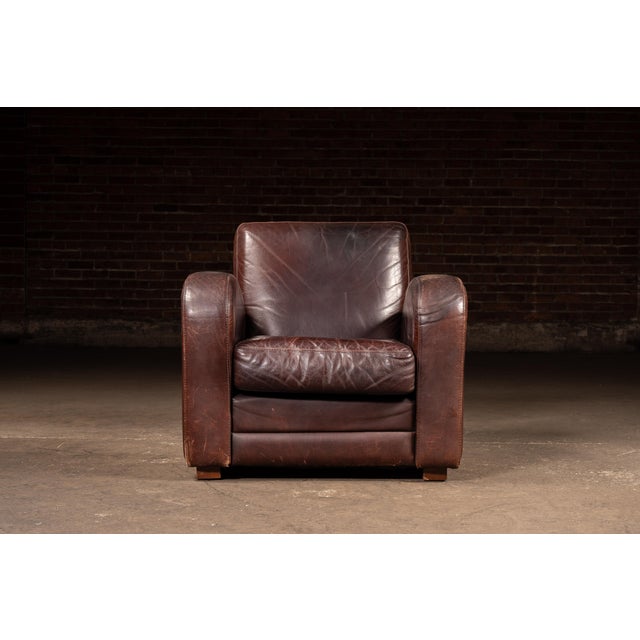 Mid 20th Century Art Deco Leather Club Chair and Ottoman by Legacy Leather For Sale In Chicago - Image 6 of 15