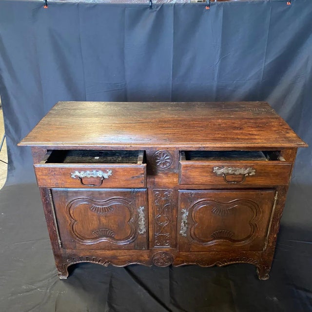 French 18th Century Carved Walnut Buffet or Sideboard Storage Cabinet For Sale - Image 4 of 12
