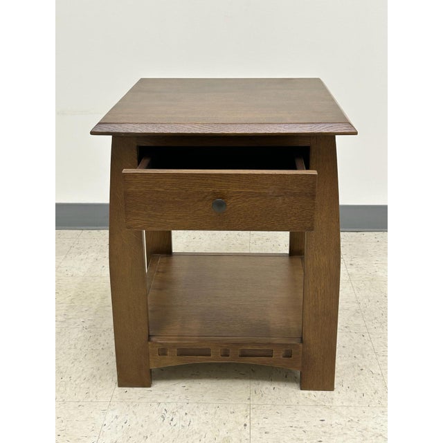Mission Mission Quarter Sawn White Oak 1 Drawer Inlay End Table - Walnut Stain For Sale - Image 3 of 8