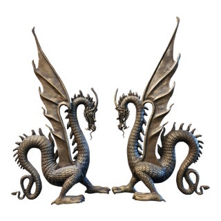 1990s Pair of Bronze Dragon Sculptures Left and Right Facing For Sale