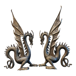 1990s Pair of Bronze Dragon Sculptures Left and Right Facing