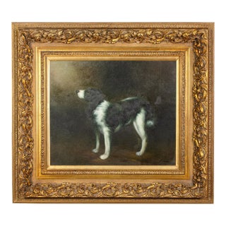 Vintage Dog Portrait Oil Painting Original in Giltwood Frame For Sale