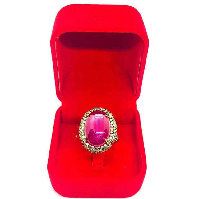 Red Bochic “Orient” Vintage Ruby & Yellow Sapphire Ring Set In 18 K Gold & Silver For Sale - Image 8 of 12