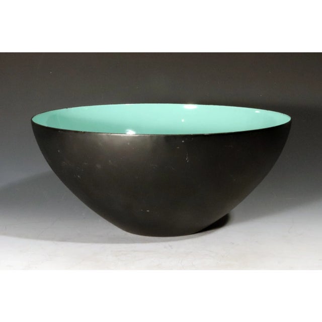 Modernist Black & Aqua Green Enamel Krenit Bowl, by Herbert Krenchel for Torben Ørskov & Co., Enameled Steel, Designed...