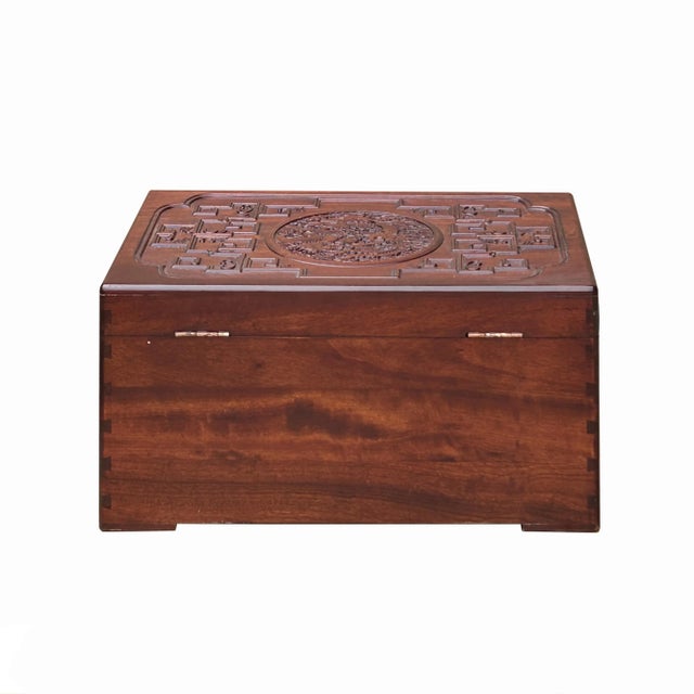 23.5" Small Oriental Brown Phoenix Dragon Carving Camphor Trunk Table For Sale In San Francisco - Image 6 of 9