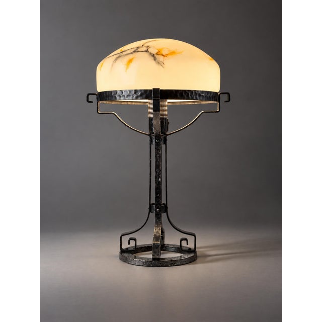 Early 20th Century Swedish Arts and Crafts Hammered Iron Table Lamp For Sale - Image 5 of 7