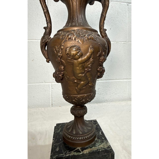 Antique Ornate Bronze Patinated Marble Victorian Ewer Mantle Garniture Vase For Sale - Image 11 of 15