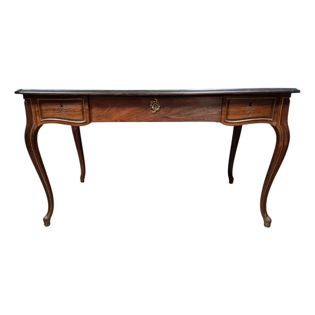Louis XV Style Double-Sided Desk in Rosewood and Copper Reeds, 1850 For Sale