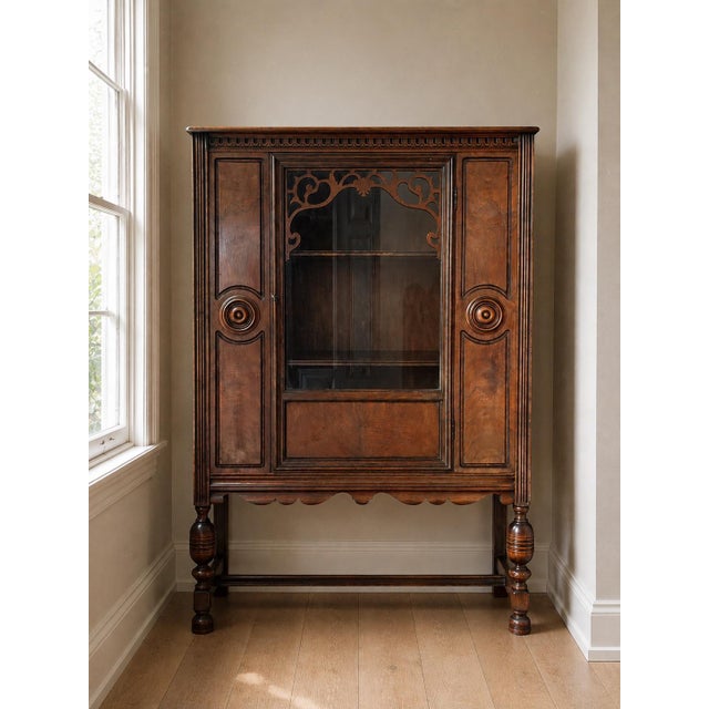 Spanish 1920s Berkey & Gay Spanish Colonial Revival Walnut Display Cabinet For Sale - Image 3 of 9