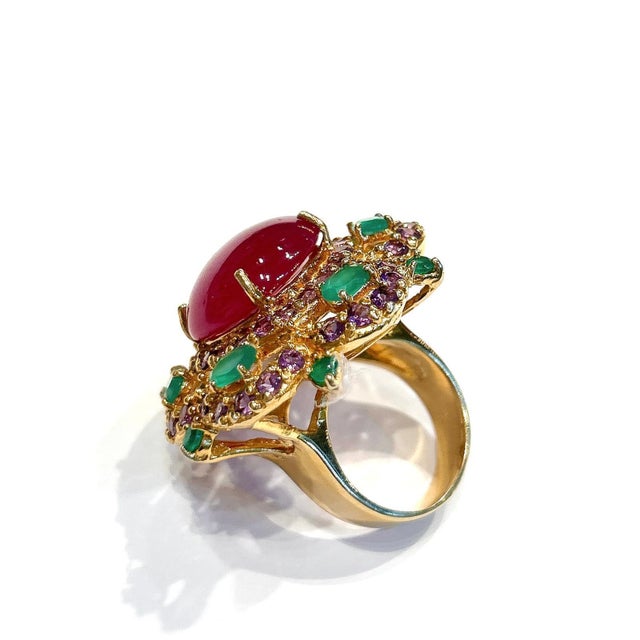 Bochic "Capri" Vintage Ruby, Amethyst & Emerald Cocktail Ring 18K Gold & Silver For Sale - Image 18 of 18