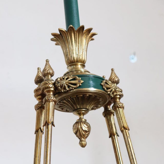 Metal Chandelier in Gilded Bronze and Green Lacquered Metal For Sale - Image 7 of 18