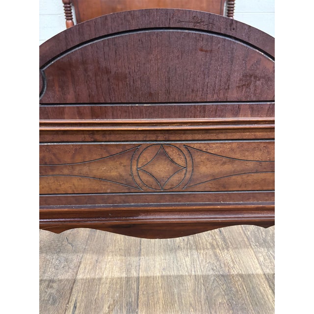 Vintage Full Size Art Deco Art Nouveau Style Walnut Low Poster Cannonball Bed For Sale - Image 11 of 16