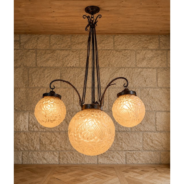 Art Deco Chandelier with Four Lights attributed to Muller, 1890s For Sale - Image 6 of 6