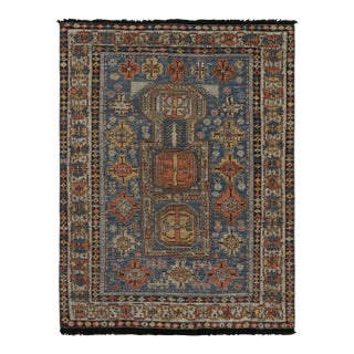 Rug & Kilim’s Tribal Style Rug in Blue, With Red and Gold Geometric Patterns For Sale