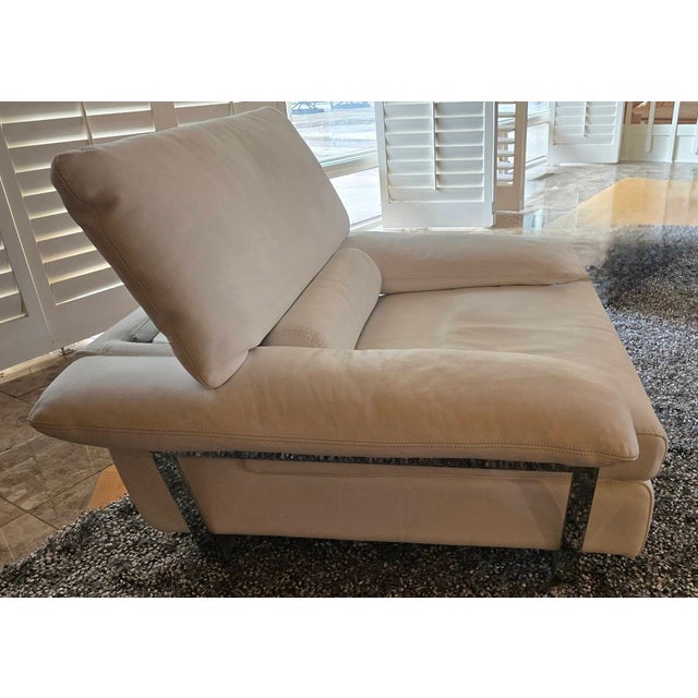 Authentic Roche Bobois white leather lounge chair with generous proportions and modern European styling, believed to be...