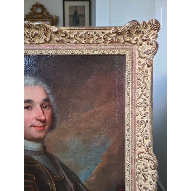 Gray Antique 18th Century French Oil Painting Portrait of a Gentleman in Armor For Sale - Image 8 of 14
