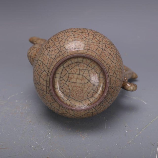Wine Ge Style Crackle Glaze Porcelain Ewer, Dragon Spout Lidded Wine Pitcher For Sale - Image 8 of 9