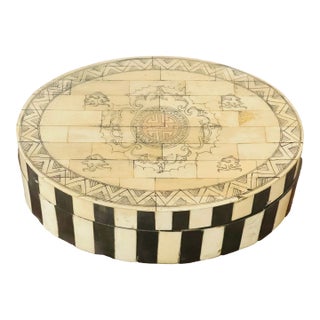 Antique Chinese Bone Ebonised Oval Treasure Box For Sale