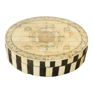 Antique Chinese Bone Ebonised Oval Treasure Box