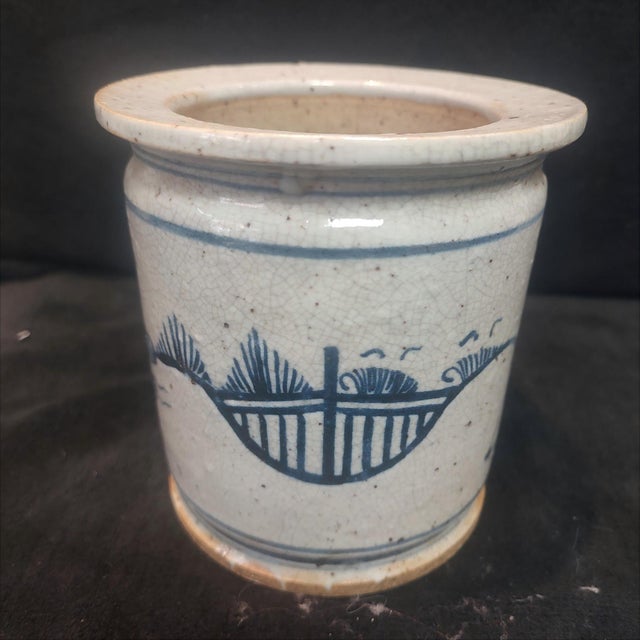 Early 20th Century Chinese Ceramic Pot,Blue and White Porcelain Brush Pot Hand Painted Figures Pattern For Sale - Image 5 of 11