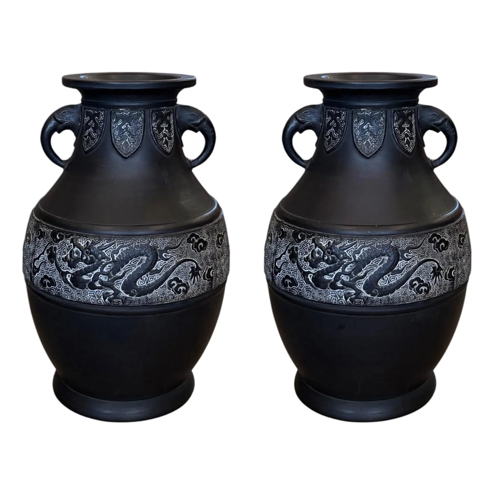 1920s Porcelain Chinese Hu Vases With Incised Dragon Detail - A Pair ...