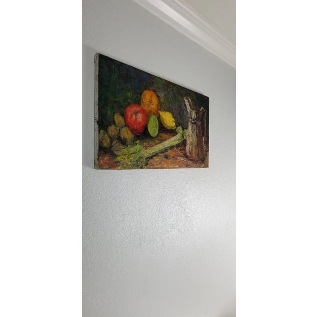 This is a lovely oil painting in subtle colors. The painting is created with the use of a pallet knife. Up close there is...