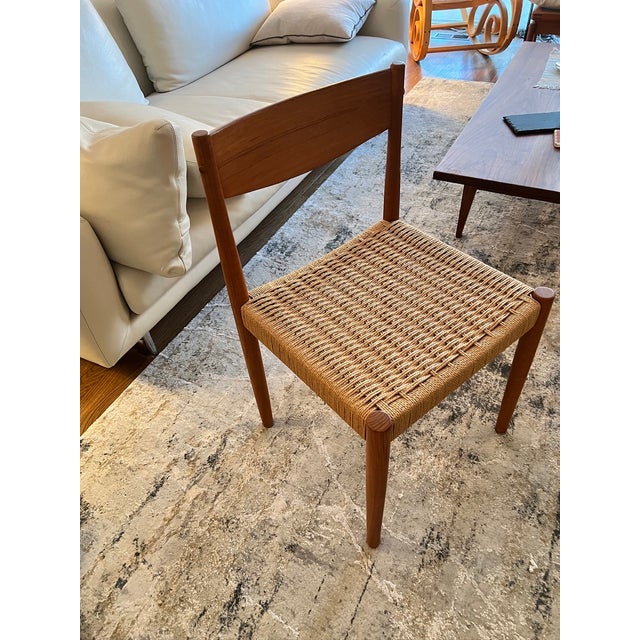 Pair of 1960s Mid-Century Danish Modern Teak Paper Cord Chairs For Sale - Image 4 of 6