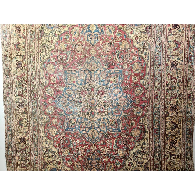 19th Century Persian Kerman Lavar Rug, Handwoven Floral Pattern, Red & Ivory, 8’ X 11’ For Sale - Image 9 of 12