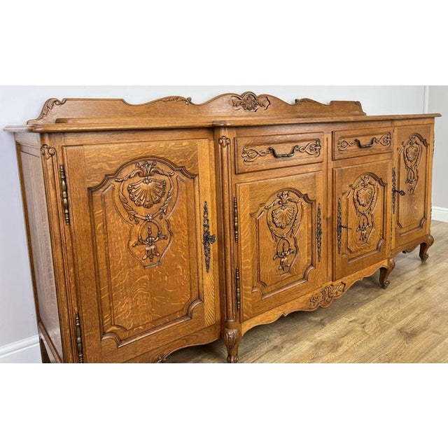 Vintage Louis French Oak Four Door Cupboard For Sale - Image 3 of 17