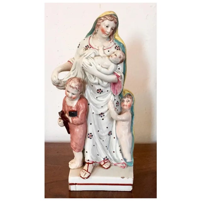 Antique Early 19th Century English Georgian Staffordshire Pearlware Figure of Faith With Two Children and a Baby 1800 For Sale - Image 10 of 11