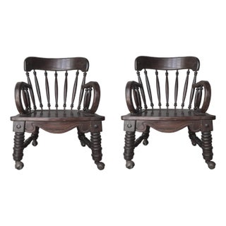 Pair of Antique English Jacobean Windsor Lounge Chairs For Sale