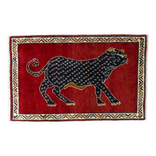 Hand-Knotted Gabbeh Nomad Rug with Tiger Motif For Sale