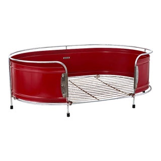 Vintage 1950s Red Enamel & Chrome Dog Cat Bed by Hendryx For Sale